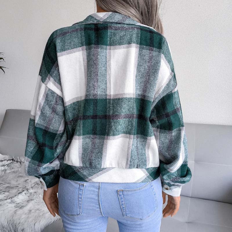 Alyssa™ | Cropped Plaid Flannel Button Down Jacket