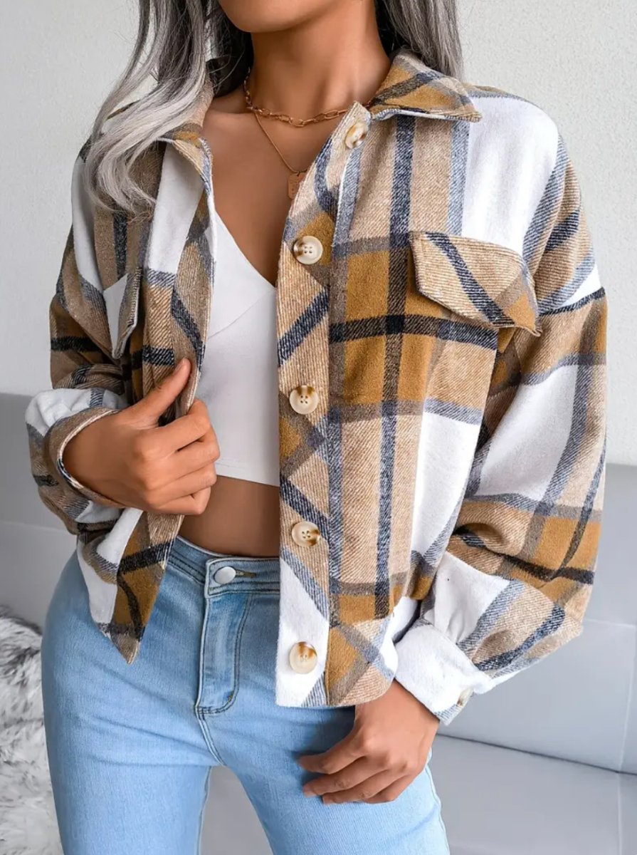 Alyssa™ | Cropped Plaid Flannel Button Down Jacket