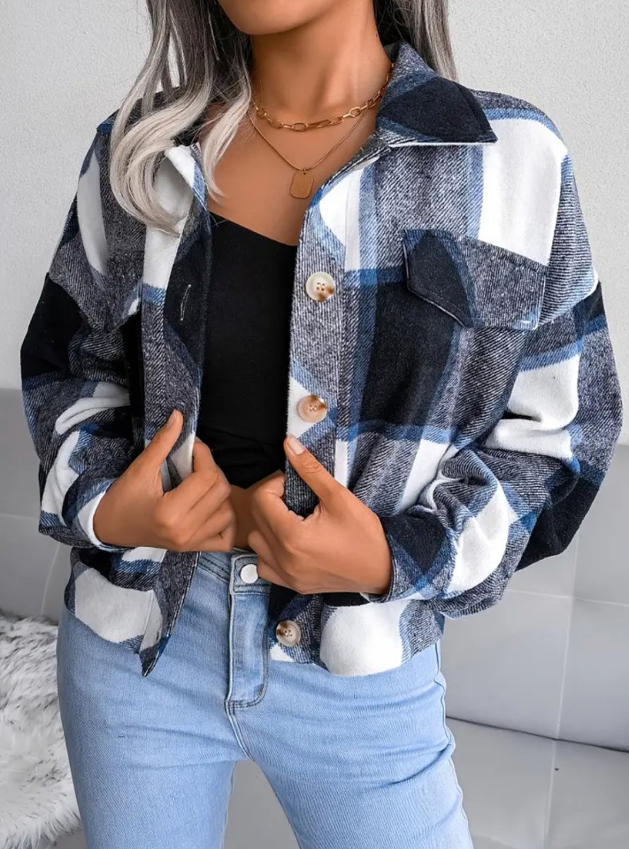 Alyssa™ | Cropped Plaid Flannel Button Down Jacket